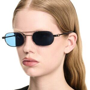 NEW OFF-WHITE OERI123 VAIDEN 7645 SUNGLASSES OVAL GOLD BLUE WOMEN EYEWEAR